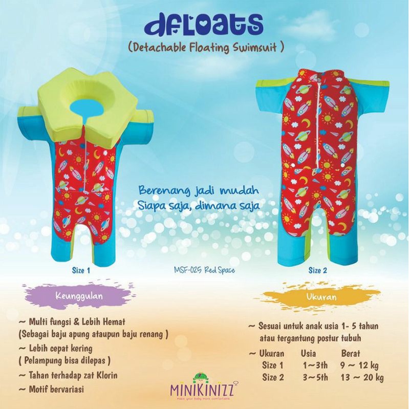 DFloats Baju renang apung anak Minikinizz size reguler 3-5 tahun