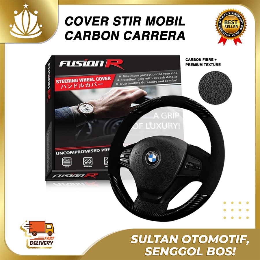 Cover Sarung Stir Mobil CARBON CARRERA Sport Premium Merk FUSION R