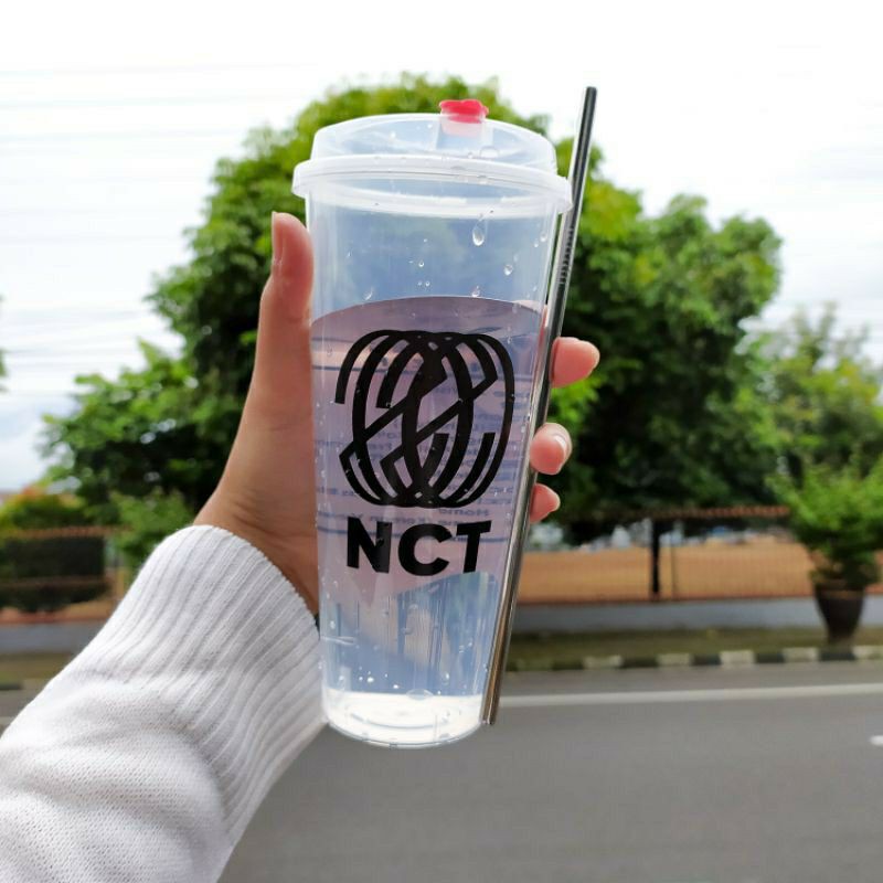 Tempat Minum Reuseable Cup 2 Sisi / Sablon Kpop NCT + Stainless Straw / Sedotan