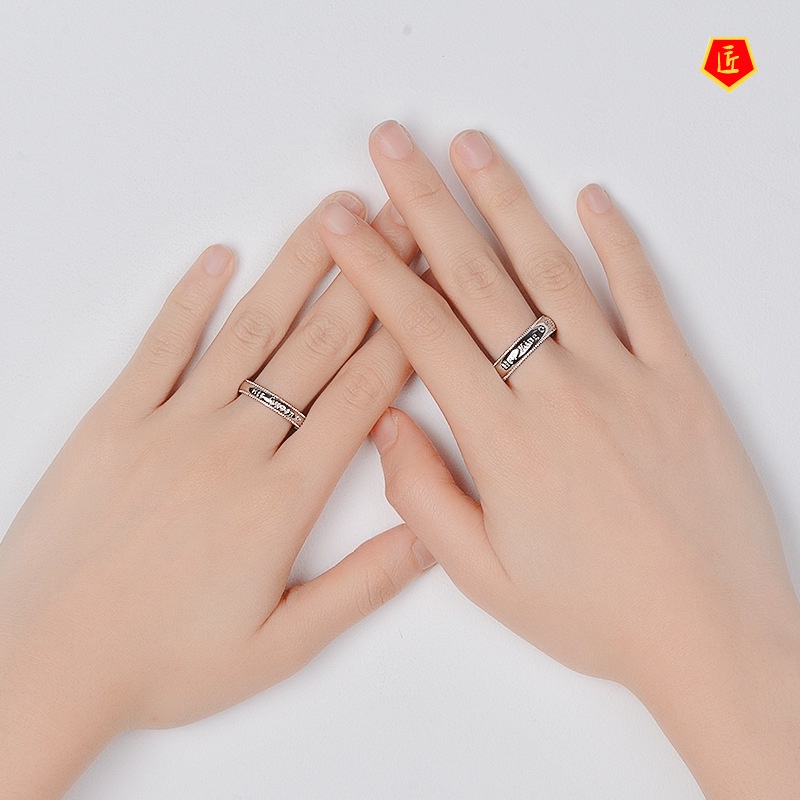 [Ready Stock]Simple Personality Lettering Diamond Couple Ring