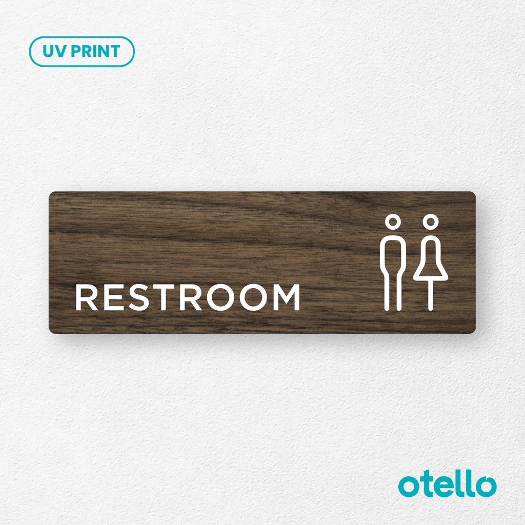 Otello - Restroom Sign Board Kayu Print UV Papan Signage Tempel Toilet Wooden Sticker Dinding Nama Ruangan