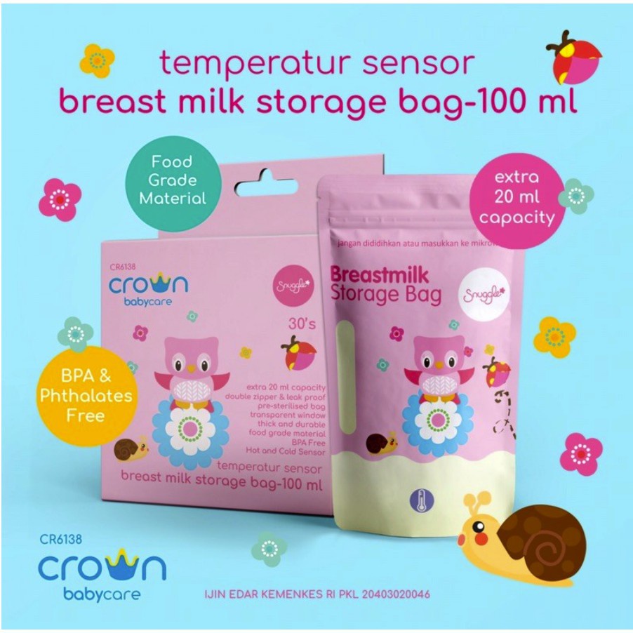 Crown kantong asi doble zipper 100 ml ( 100 ml + extra 20 ml = 120 ml ) BPA FREE