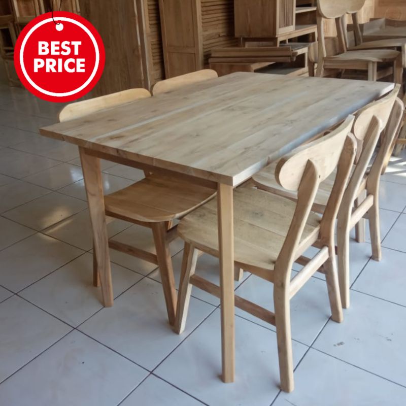 MEJA MAKAN MINIMALIS MODERN KAYU JATI / KURSI MAKAN MINIMALIS