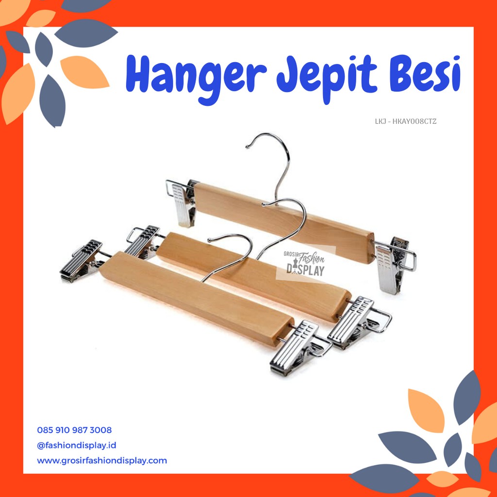 Hanger Kayu Jepit Besi Gantungan Celana Natural Distro Hanger Anak / Dewasa Gantungan Baju-BH