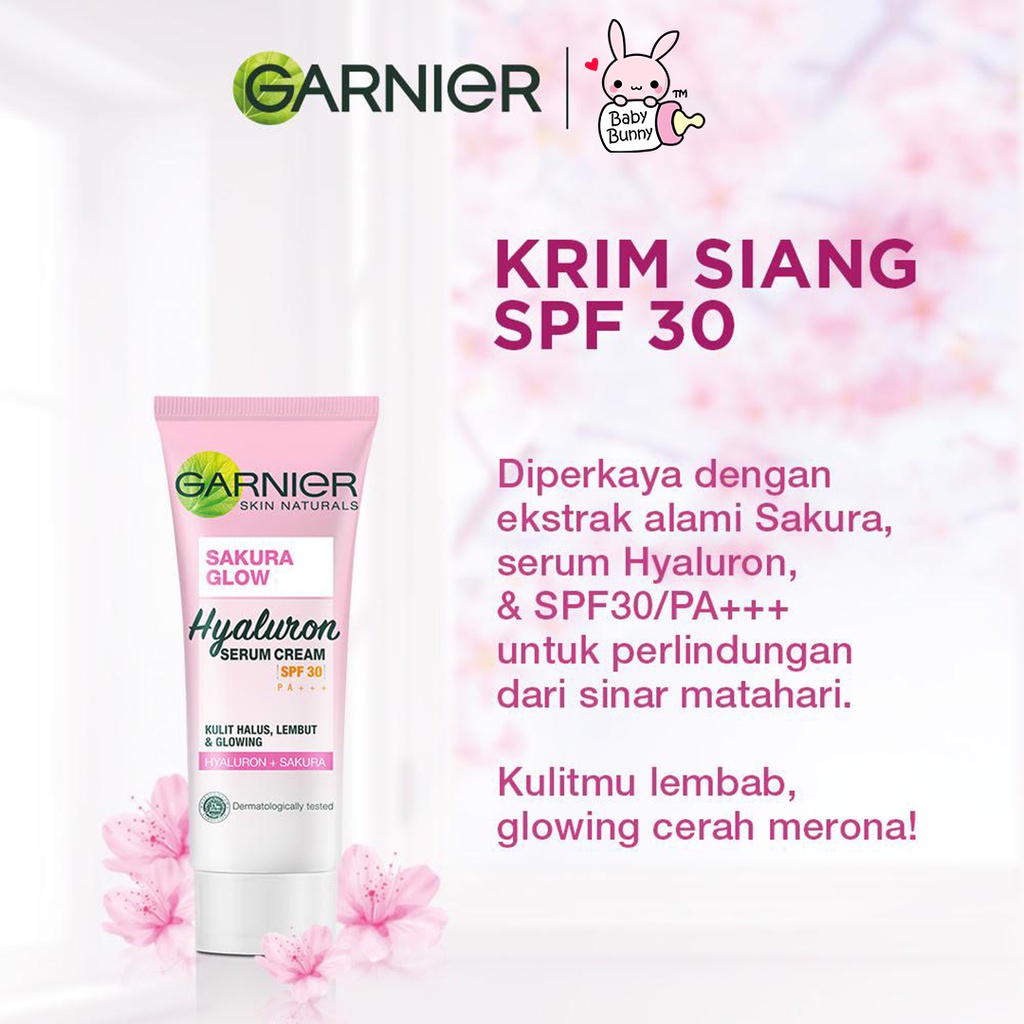 ❤ BELIA ❤ Garnier Sakura Glow Hyaluron Serum Cream SPF 30 | Sleeping Mask Night 20 ml | BPOM