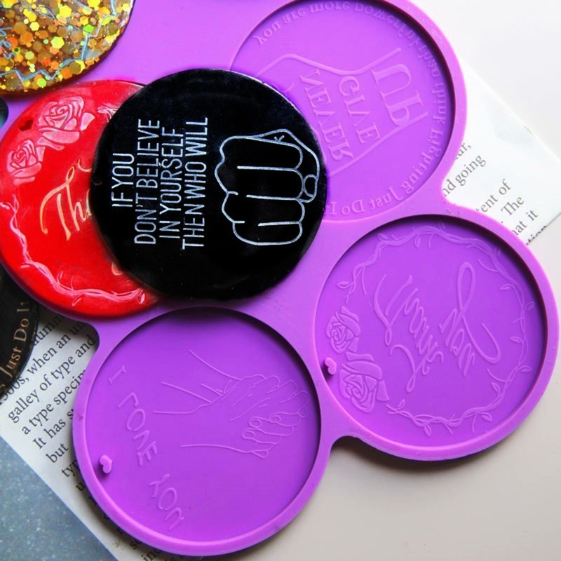 Glitter Motivational Keychain Resin Mold Round Inspirational Words Charms Keyring Resin Mold Jewelry Crafts