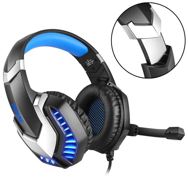 ERXUNG Gaming Headphone Headset Super Bass Glow Light with Mic - J30 - Blue