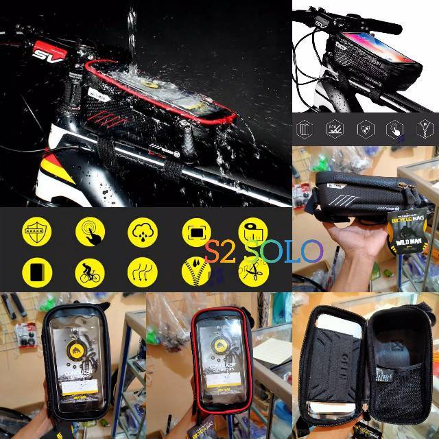 Tas Pouch Wadah Handphone Tahan Air Gantung pada Frame Sepeda Wild Man