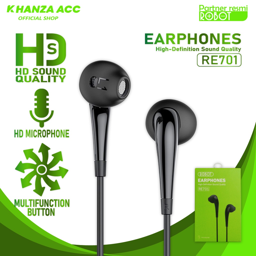 KHANZAACC ROBOT RE701 Soft In-ear 3.5mm Wired Earphone with High Definition Sound Quality