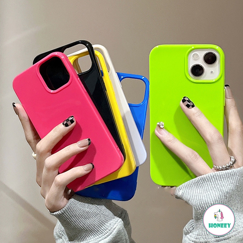 Soft Case TPU Warna Permen Glossy Fluorescent Untuk IPhone 14 13 12 11 Pro Max X Xs Max XR 8 7 Plus