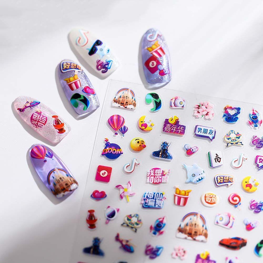 Mxbeauty Kartun Stiker Kuku Fashion Kitty Kucing Sirkus Badut Perekat Diri Nail Art Dekorasi