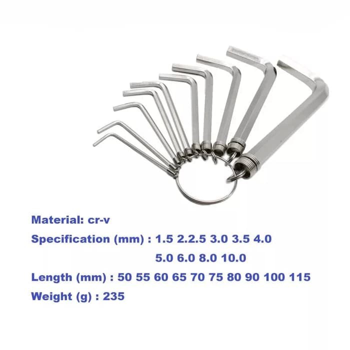 Isi 10 Set Kunci L Small Murah 10In 1 Hey Key Ring 1,5 2 2,5 3 4 5,5 6 8 9 10 Mm Alat Bengkel