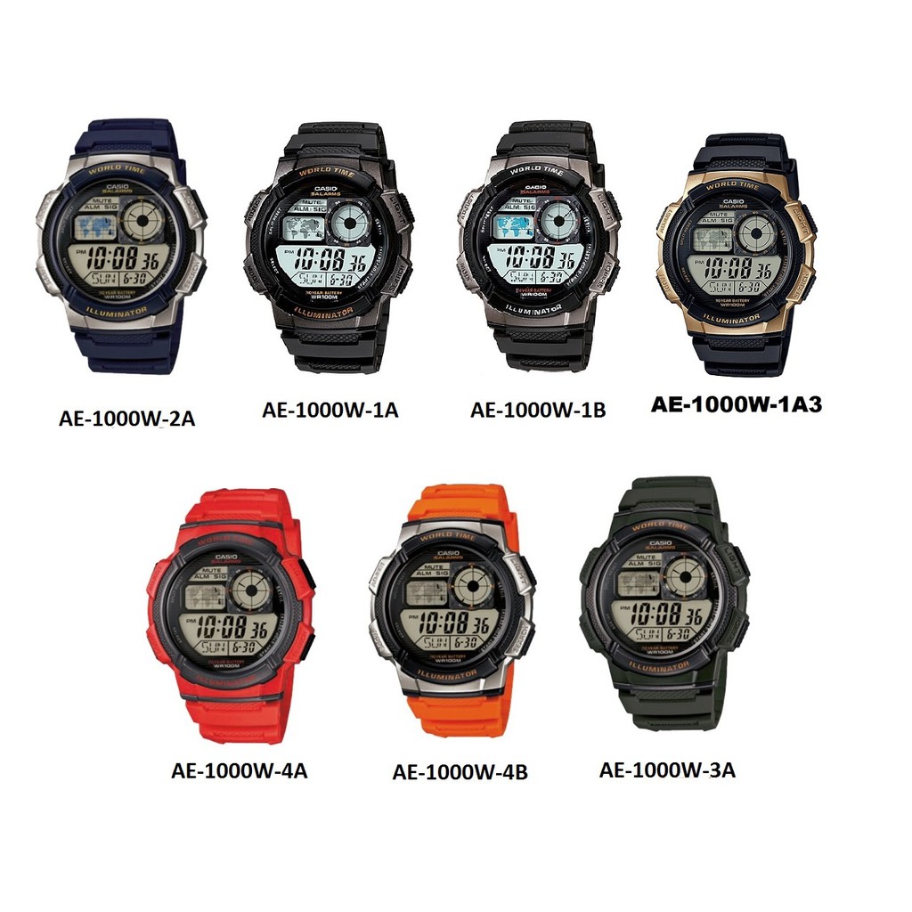 Original CASIO ORIGINAL AE1000 AE-1000 AE1000W AE-1000W DIGITAL WATCH JAM TANGAN PRIA TALI KARET
