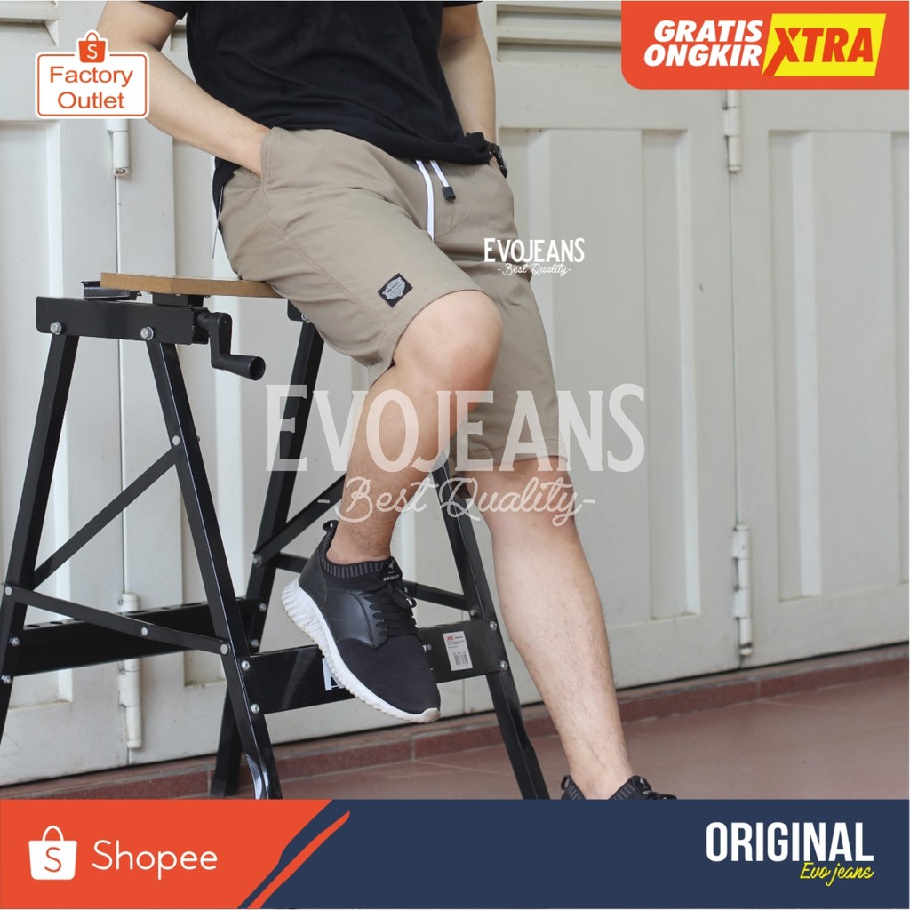 CELANA CHINO PENDEK PRIA PINGGANG KARET / RIP BAHAN MELAR PREMIUM / EVOJEANS