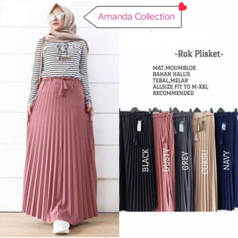 (bisa cod) Rok Plisket Wanita Bahan Moscrep Tebal Dan Lembut