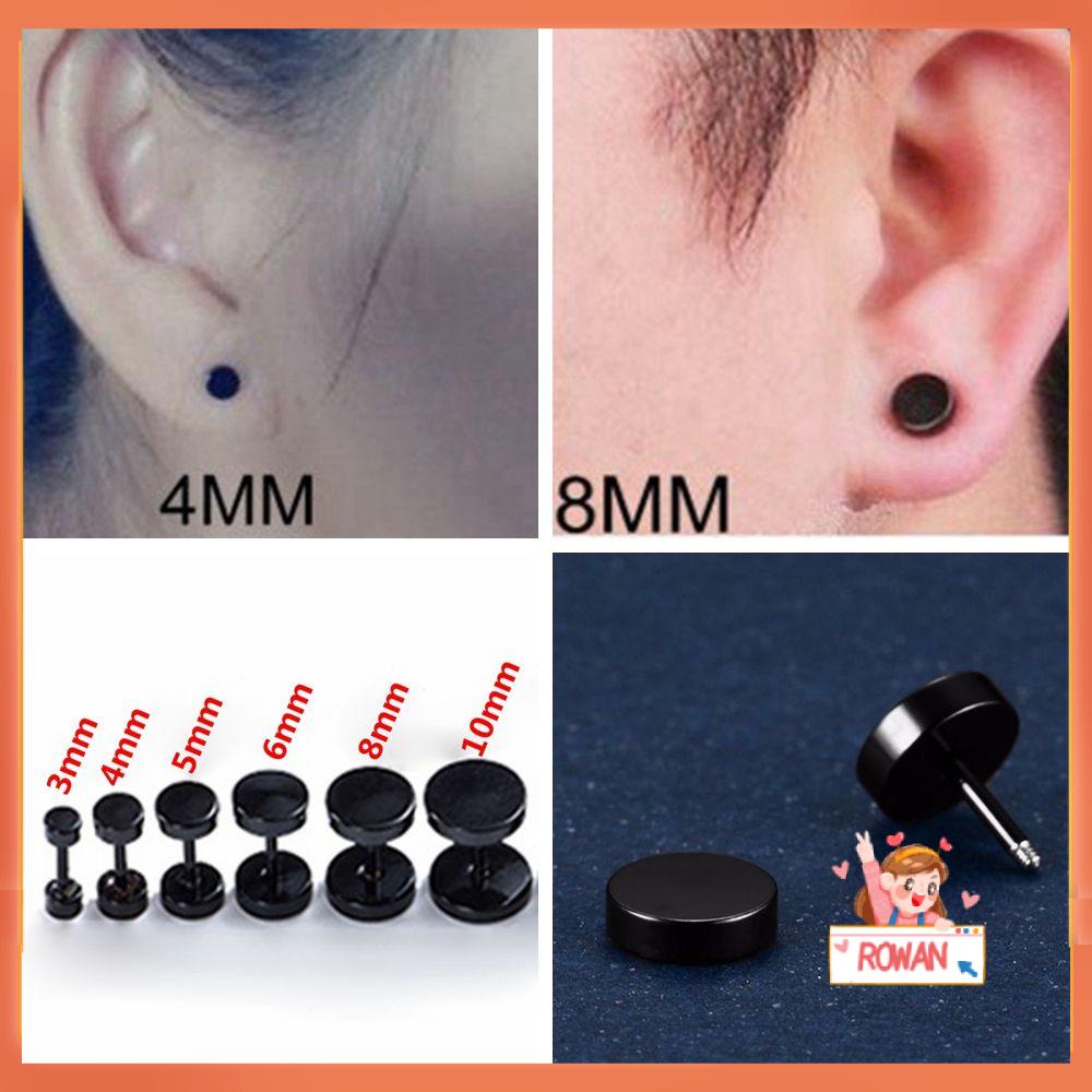 1 Pasang Anting Stud Bentuk Bulat Bahan Stainless Steel Multi Ukuran Warna Hitam Untuk Unisex