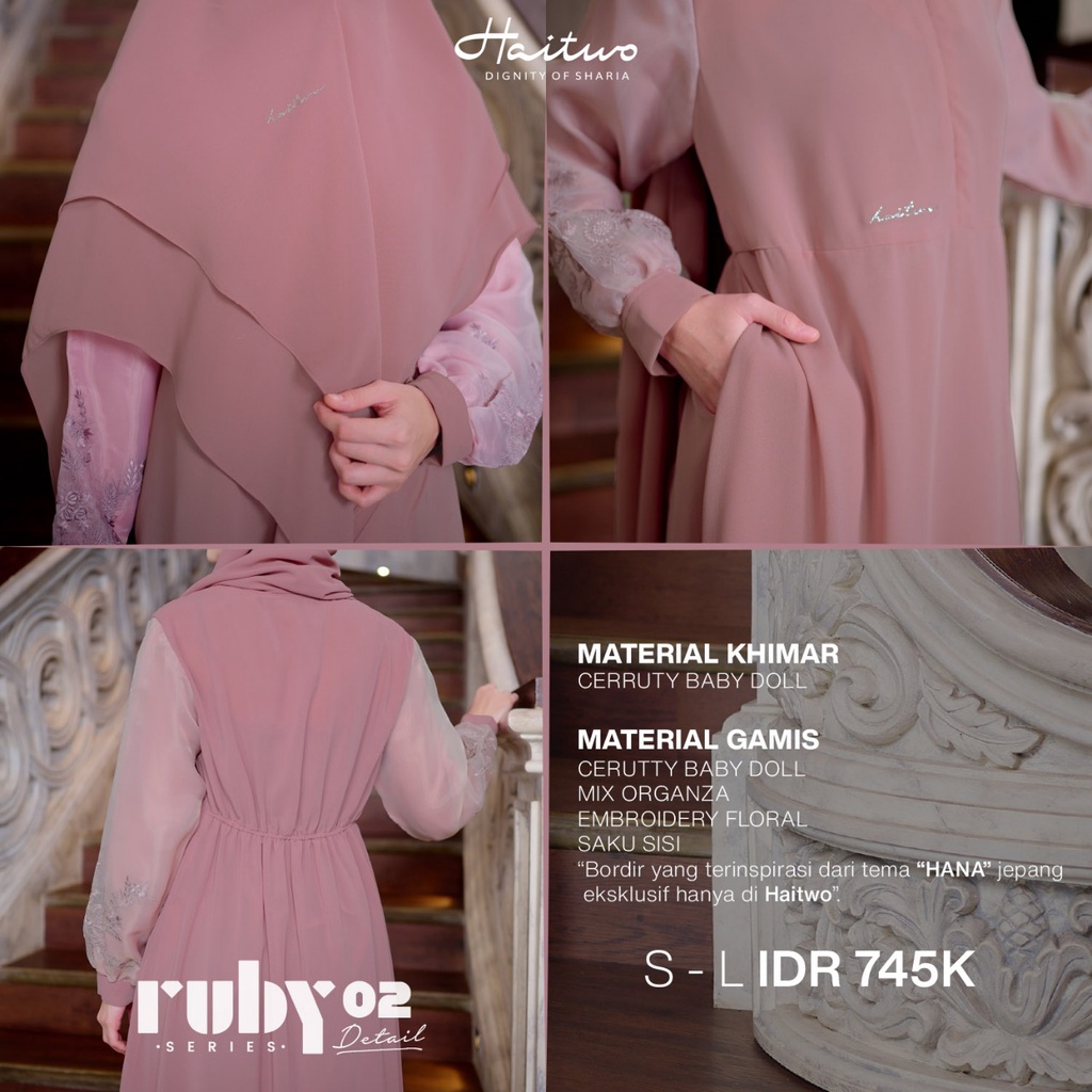 (Limited Stock) Haitwo Gamis Series Ruby 02 Bahan Cerutty Baby Doll Dress Kondangan Simpel Elegant by Haitwo bisa COD