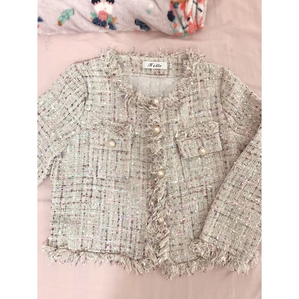 preloved tweed blazer jacket second putih