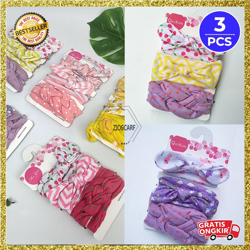 BANDANA BAYI ANAK PEREMPUAN 3in1 HEADBAND BABY BANDO MOTIF PITA FASHION KOREA IMPORT AK38