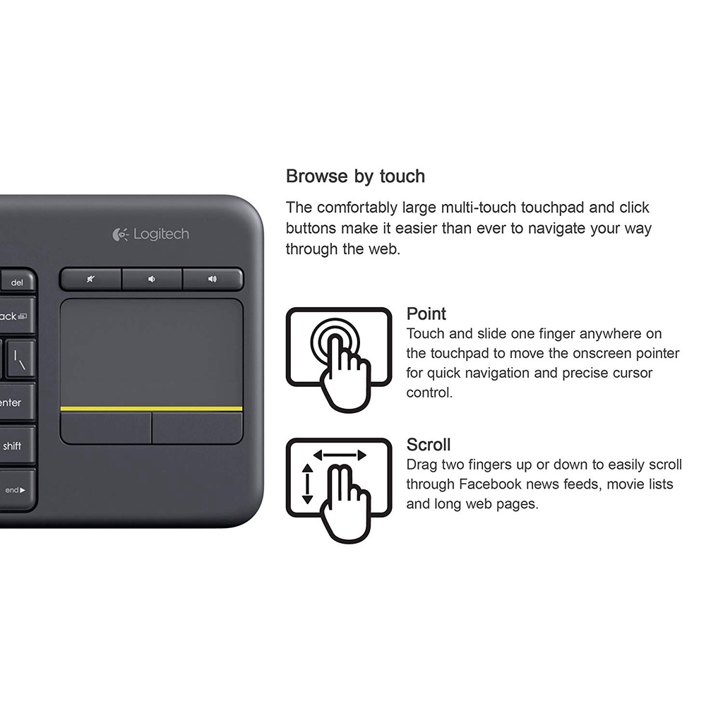 Keyboard Wireless Logitech K400 Plus Touch