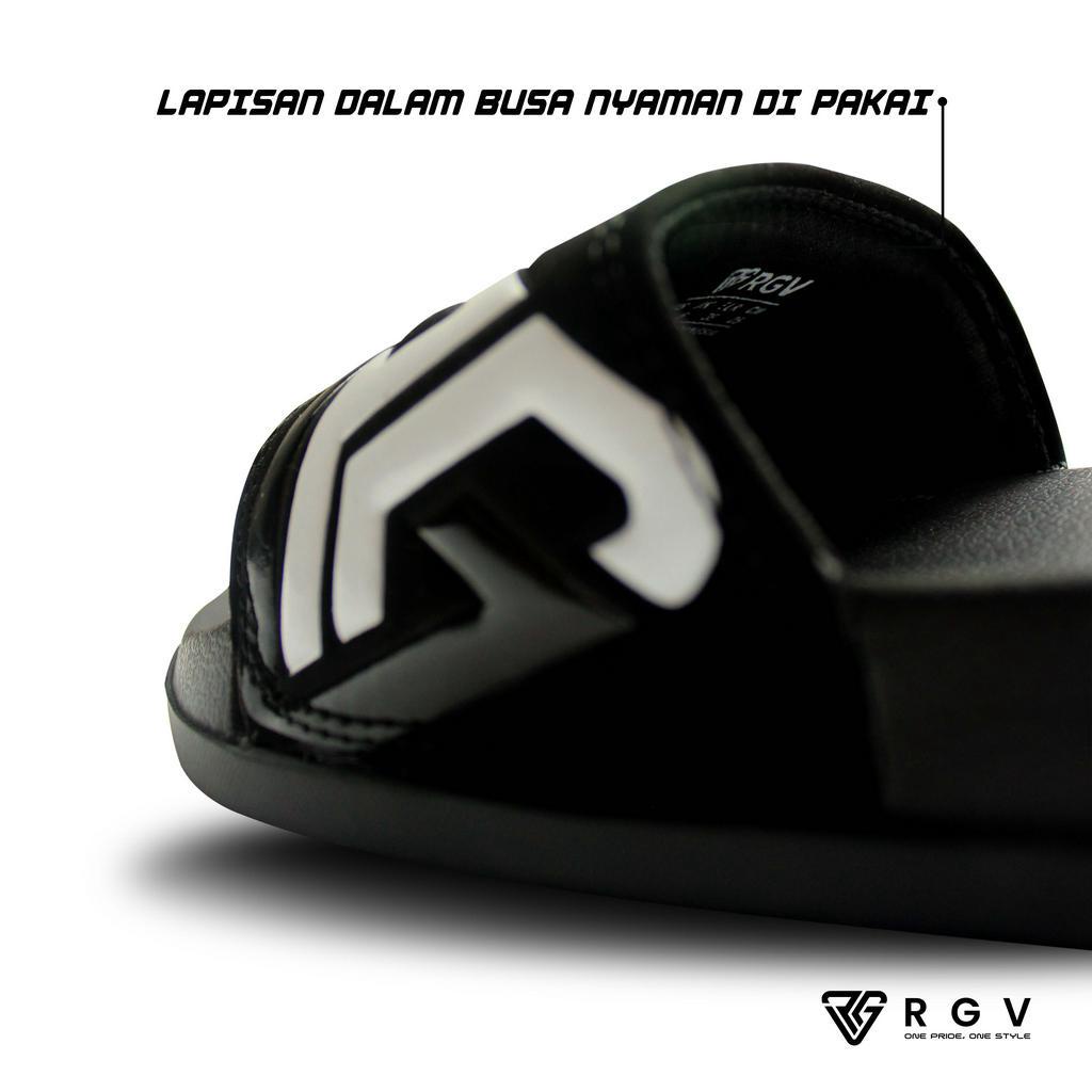 RGV - SANDAL PRIA DAN WANITA SLIDE SLIP ON SENDAL ANTI LICIN RINGAN SELOP BLACK WHITE LOGO