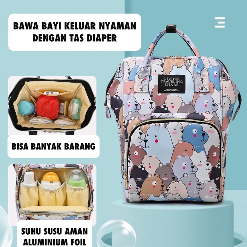 TAS BAYI 6010 - Tas Bayi LTS CARTOON Ransel Perlengkapan Travelling Popok Bayi Tas Diaper Bag Anello - G1