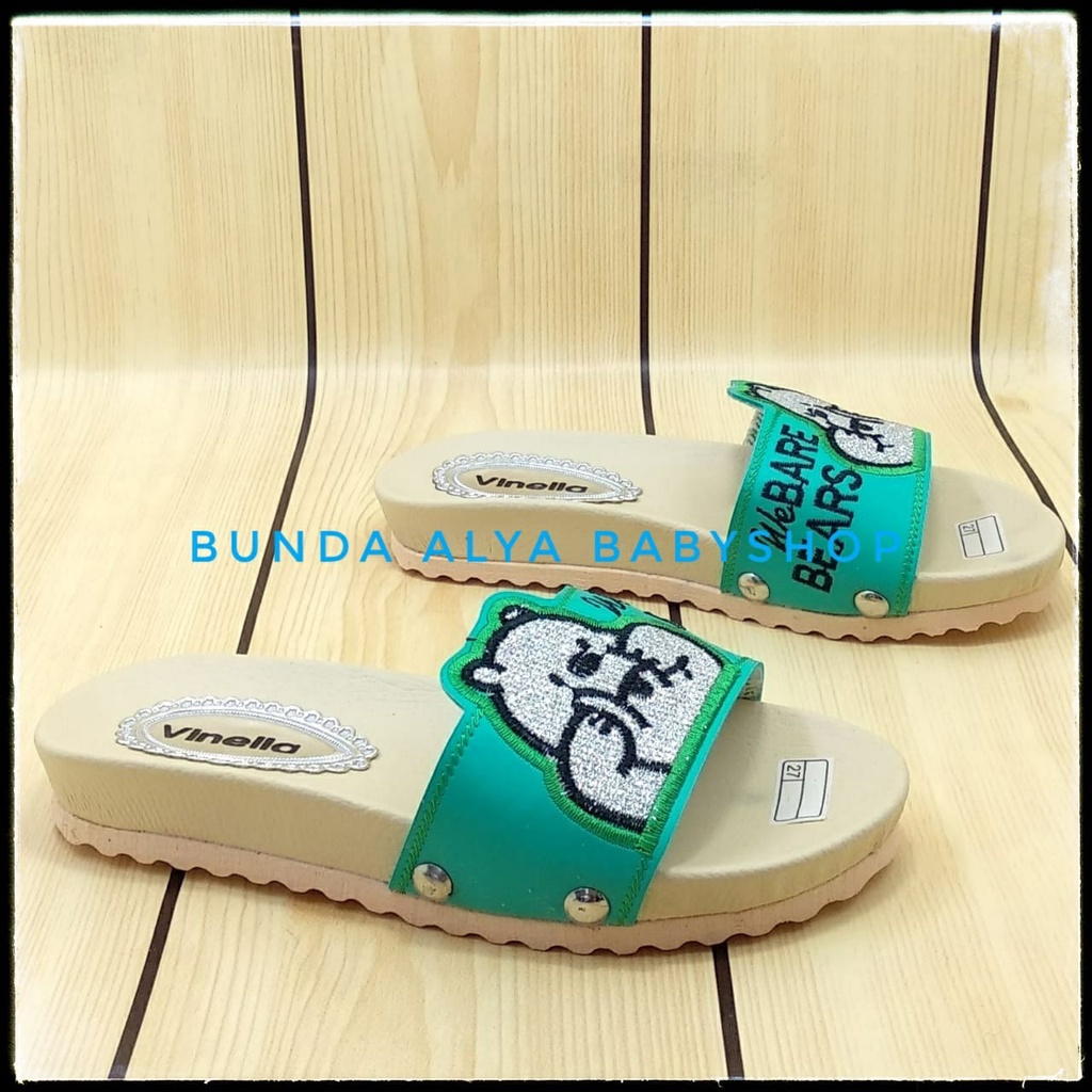 Sandal Anak Perempuan Slop Usia 4 5 6 7 Tahun BEAR HIJAU SIze 26-35 - Sendal Anak Cewek FlipFlop Anti Licin