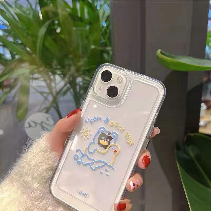 Case Bahan Akrilik Transparan Motif Beruang Berenang 13 Pro 13prm Untuk iPhone 11 7Plus 8Plus Xr XS 13 12 Pro Max