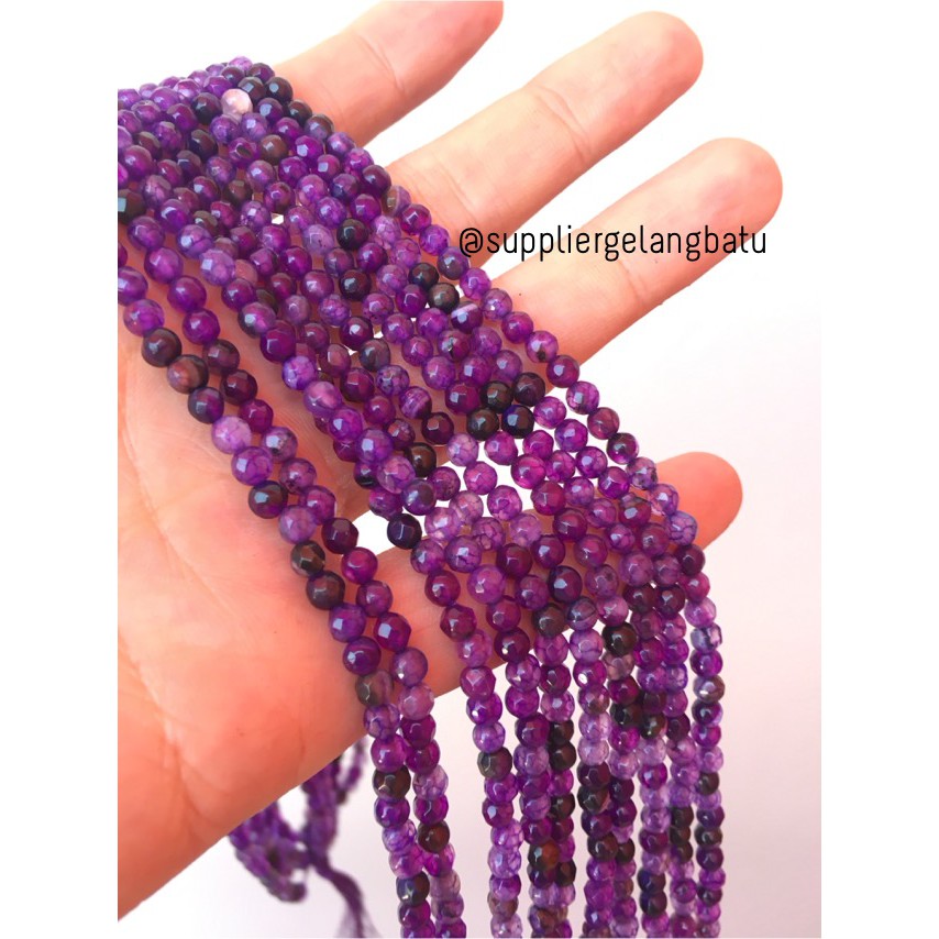 Batu kecubung serat FACET 4mm CUTTING purple amethyst bahan premium aksesoris craft grosir supplier