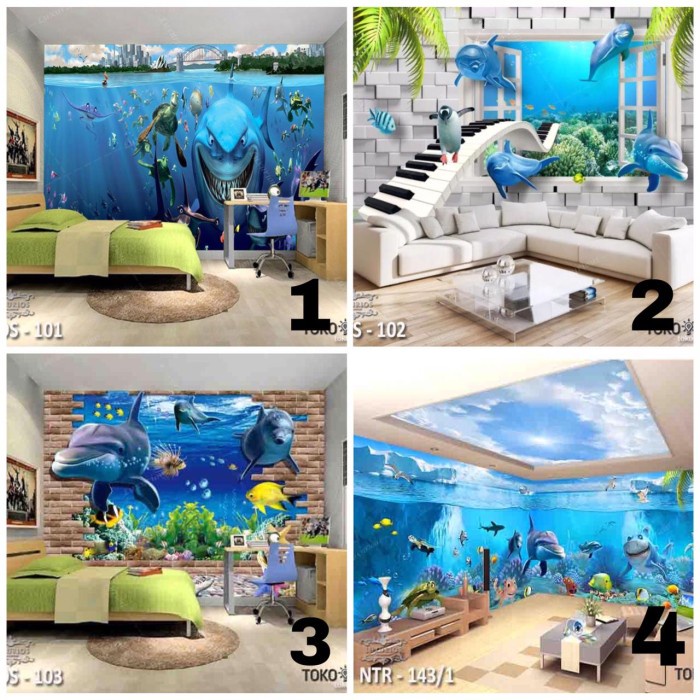 3D WALLPAPER CUSTOM WALLPAPER LAUT UNDERWATER PEMANDANGAN IKAN - BANNER