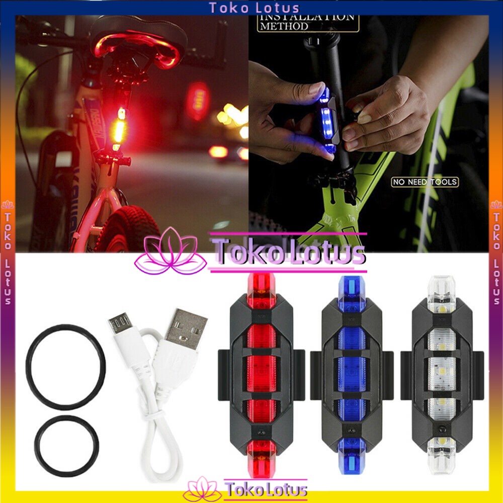 【HARGA MURAH】Lampu Belakang Sepeda LED USB Rechargeable Anti Air untuk Peringatan Bonus Kabel cash