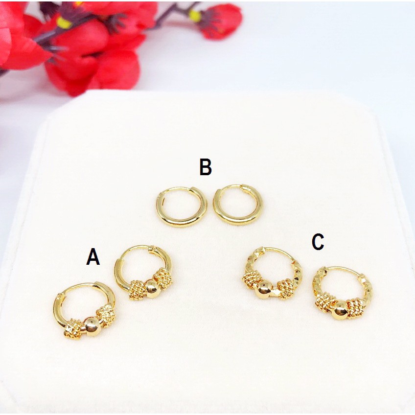Anting Bayi Anak Gipsy Lapis Emas Asli Polos Garis Bola Bola Bulat - BE257