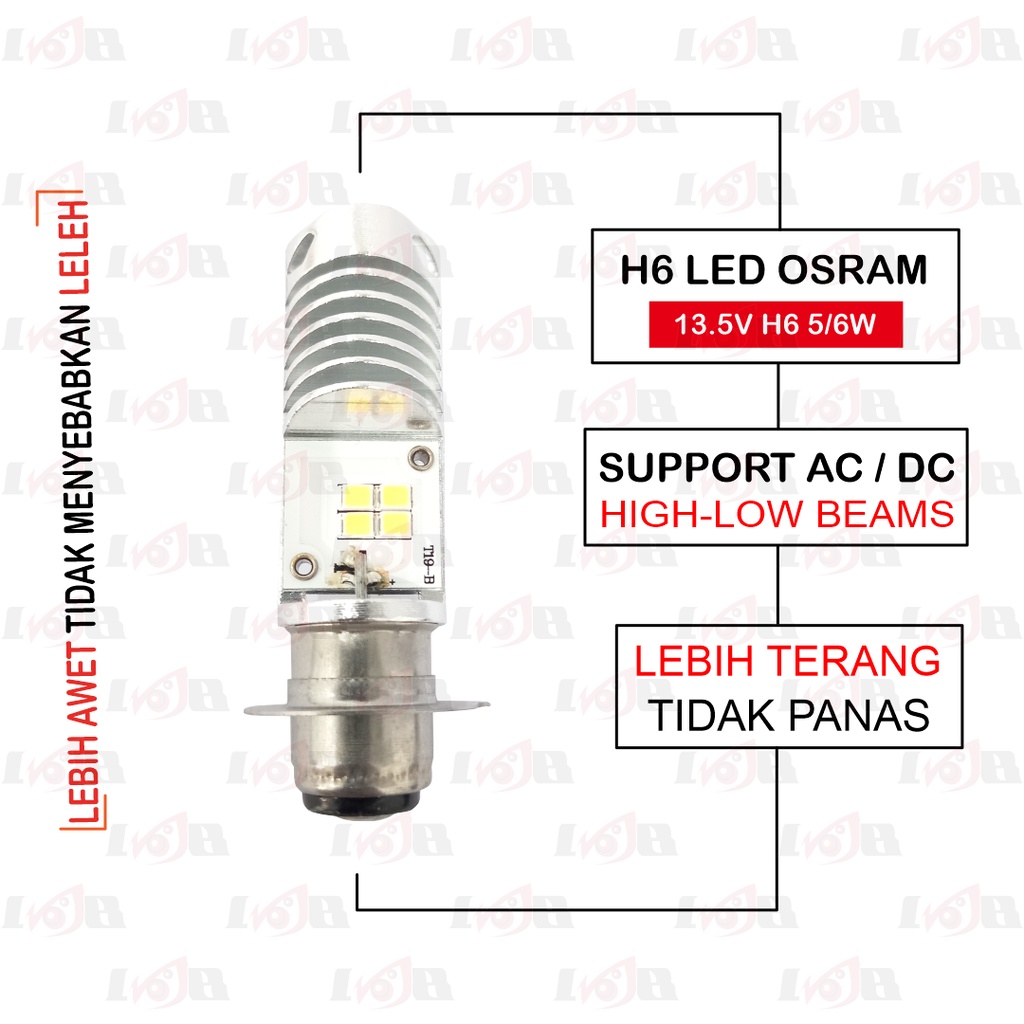 T19 Osram AC DC Led M5 Lampu Motor H6 K1 12v PnP Hi Low 6000K Putih