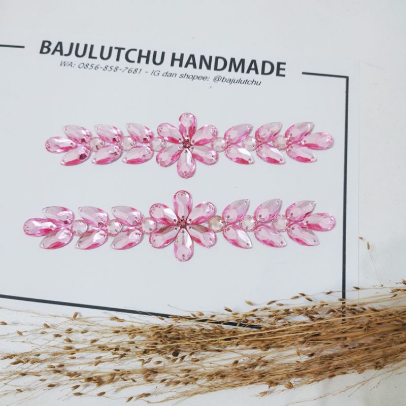 Payet rangkai pink diamond pinggang hijab aplikasi jahit /pc