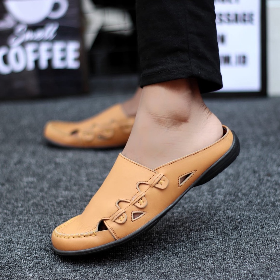 Abrhm Owen - Sepatu Sandal Pria Casual Kulit Asli Santai