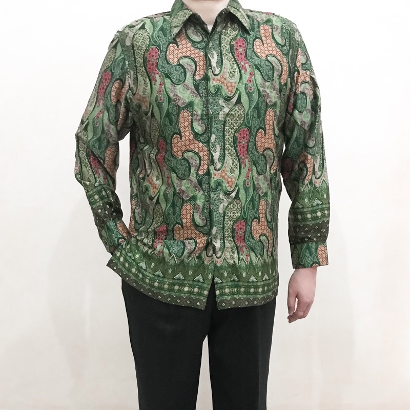Baju Batik Shirt Satin Pria ( Sage Green Hijau )