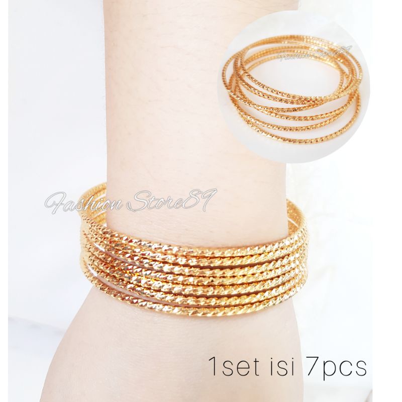 Gelang set-12 keroncong (perhiasan lapis emas 18k) Gelang keroncong isi 12pcs set 7 dan set 3