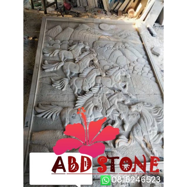 ukiran kuda batu paras ukir relief dekorasi dinding