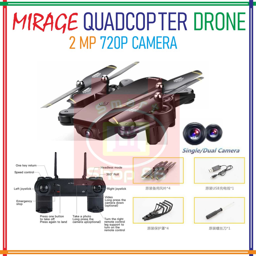 Drone Quadcopter 3 Speed Level Drone Selfie WiFi Dual Camera 2MP 1000 mAh with Remote Control