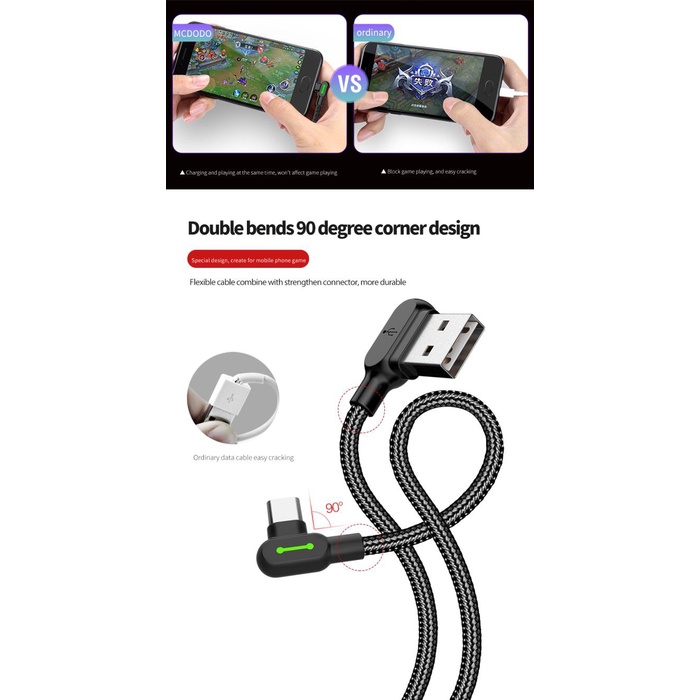 MCDODO Cable Elbow 90 Light USB to Type C 2A - CA-5281 / CA-5282 / CA-5283 - Garansi Resmi 6 Bulan