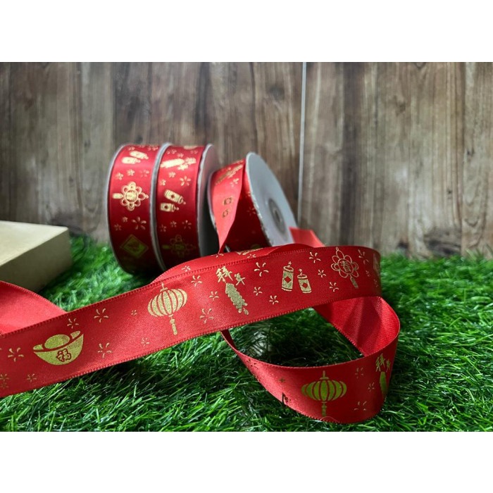 

Pita Merah Gold Imlek / Chinese New Year / Sincia 2021 Motif Tulisan - lampion emas