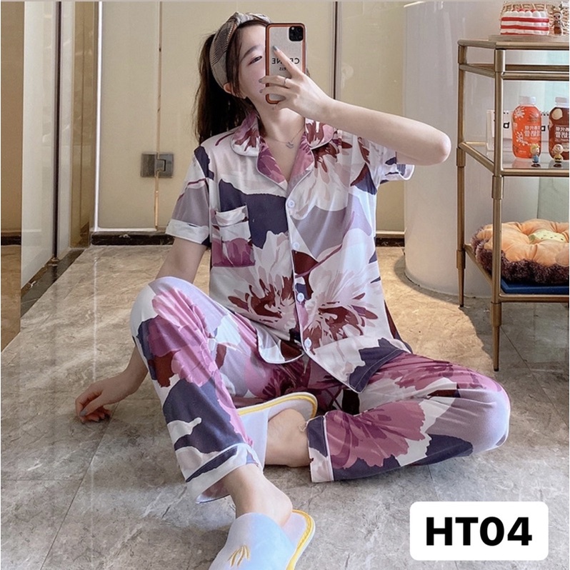 BAJU TIDUR PIYAMA SET KEMEJA CP LENGAN PENDEK CELANA PANJANG IMPORT PREMIUM BANYAK MOTIF Kode HT-3