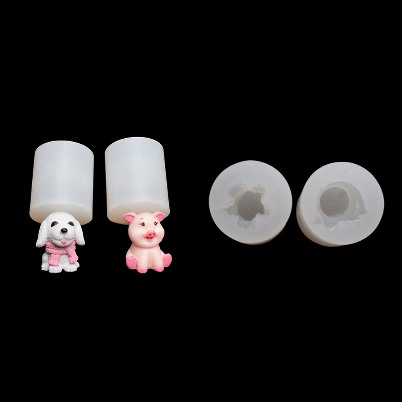 Siy 2pcs / Set Cetakan Resin Epoksi Bahan Silikon Desain Anjing / Babi 3d Ukuran Mini Handmade Untuk Perhiasan