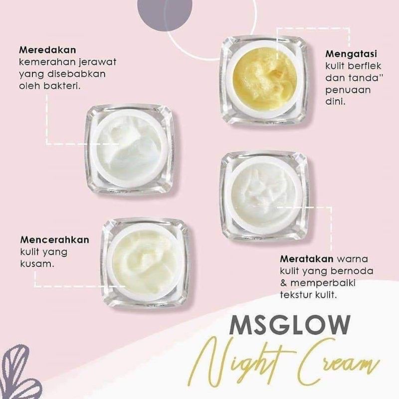 NIGHT WHITENING, NIGHT ACNE,LUMINOUS,ULTIMATE MALAM ECER MS GLOW Dan DAY CREAM ECER MSGLOW PAKET MSG