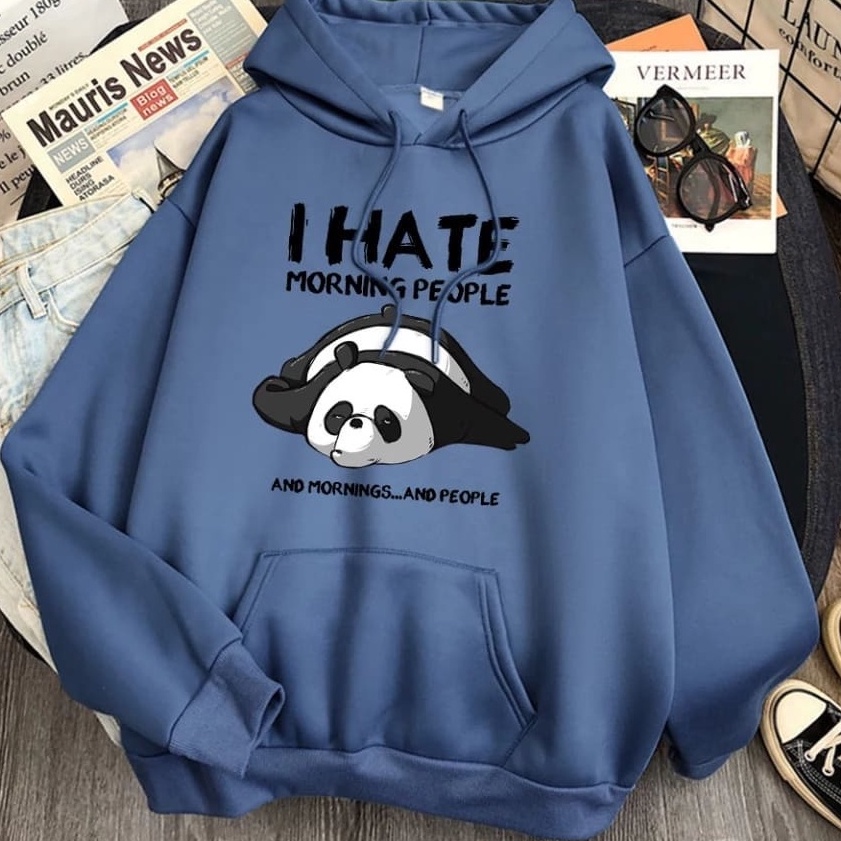 I Hate Morning People Hoodie Motif Kartun Lucu Panda Terbaru 2021 Size Fit to L