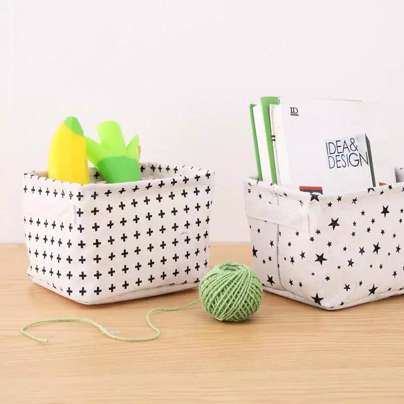 ￼Keranjang Lipat Mini Canvas Storage Box Organizer Multifungsi Wadah Kotak Penyimpanan Aksesories Kosmetik Kanvas