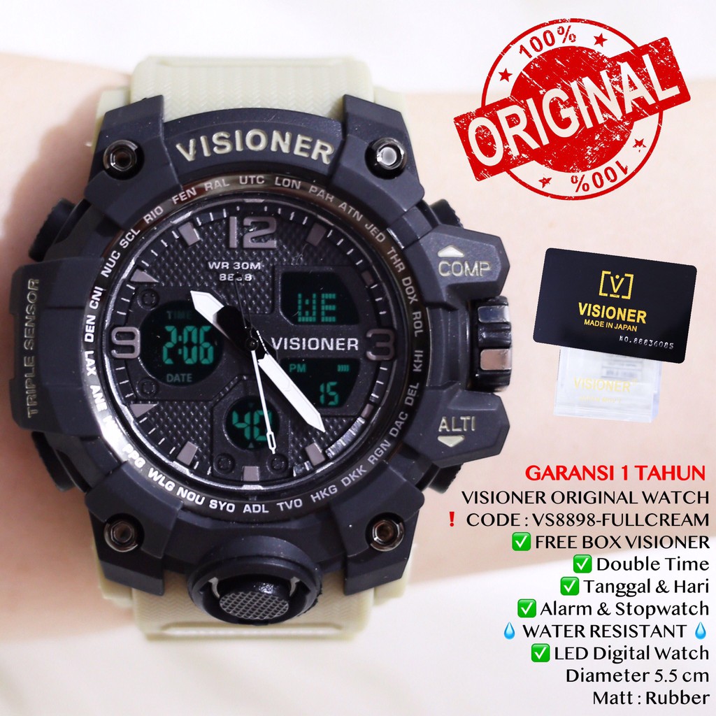 Jam tangan Pria sporty VISIONER ORIGINAL WATCH 1 year warranty tahan air  VS8898