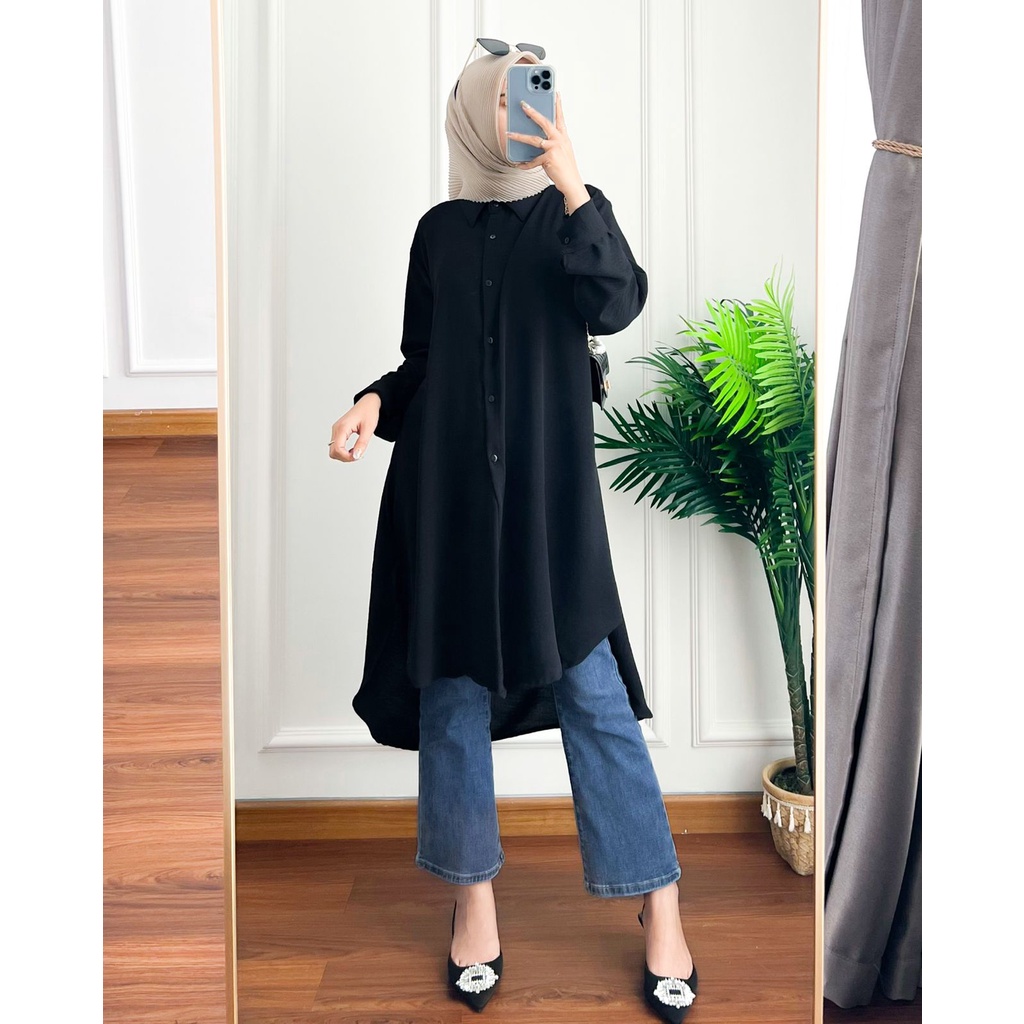 Ivana Tunik Jumbo LD 116 / Kemeja Atasan Wanita OVERSIZE Lengan Panjang Bahan Cotton Crinkle