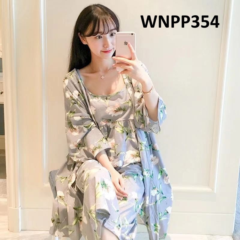 Piyama Wanita Baju Tidur Wanita Kimono + Dalaman Tanktop Motif