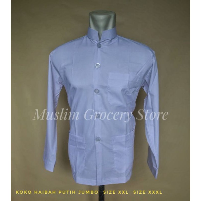 Baju Koko Pria Putih Lengan Panjang Jumbo